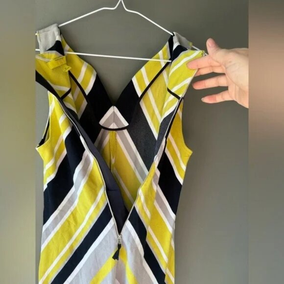 Banana Republic Milly Dress Lime Green/Yellow Ponte Knit Chevron Striped Sz 2 - Picture 3 of 9